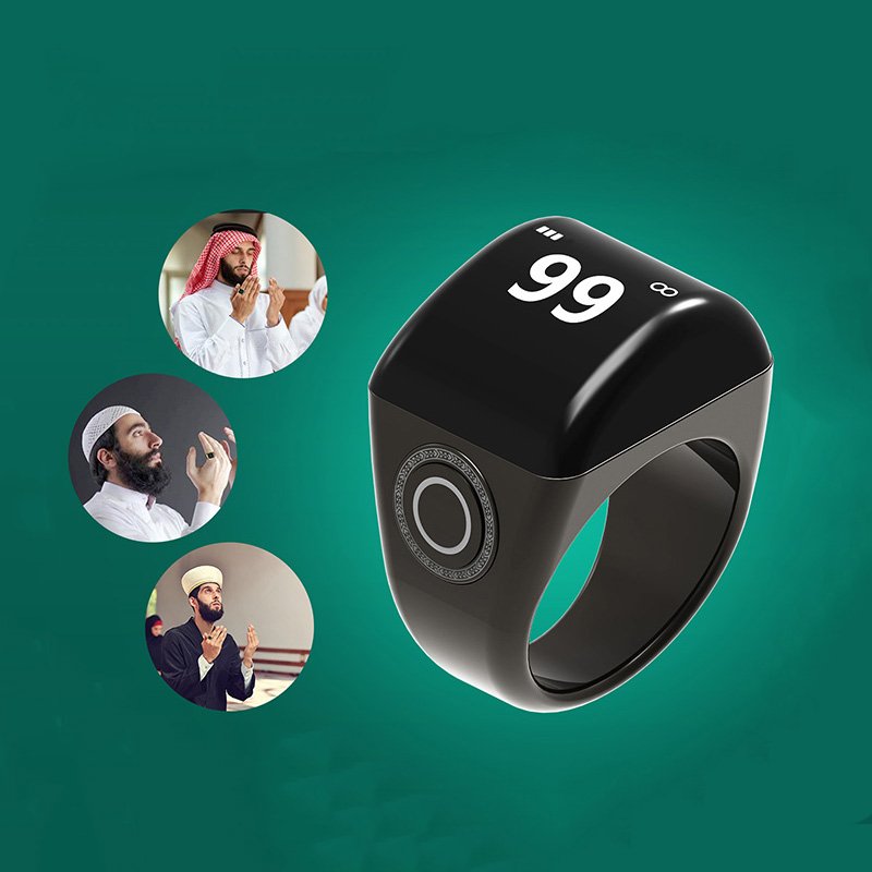 Iqibla Smart Tasbih Tally Counter Ring for Muslims Zikr Ring Digital Tasbeeh 5 Prayer Time Vibration Reminder Waterproof